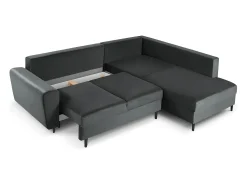 Cosmopolitan Design - Sofá convertível de canto direito com caixa de arrumação "Kyoto" 5 lugares em veludo cinza escuro - 243x194x88cm^ Sofá