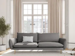 Cosmopolitan Design - Sofá "Vienna" 4 lugares em veludo cinza claro - 230x92x95cm^ Sofá