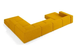 Cosmopolitan Design - Sofá de canto direito panorâmico "Arendal" 7 lugares em tecido chenille com efeito canelado mostarda - 364x262x70cm^ Sofá