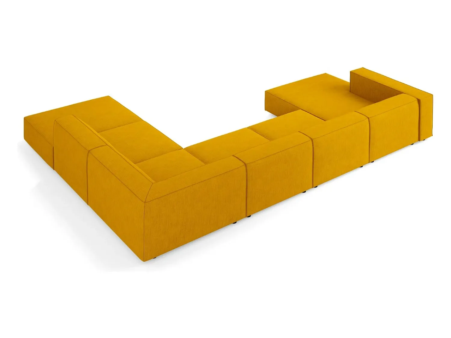 Cosmopolitan Design - Sofá de canto direito panorâmico "Arendal" 7 lugares em tecido chenille com efeito canelado mostarda - 364x262x70cm^ Sofá