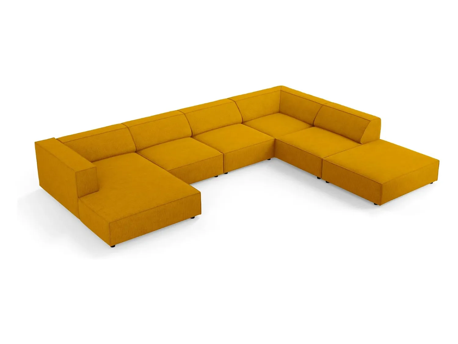 Cosmopolitan Design - Sofá de canto direito panorâmico "Arendal" 7 lugares em tecido chenille com efeito canelado mostarda - 364x262x70cm^ Sofá