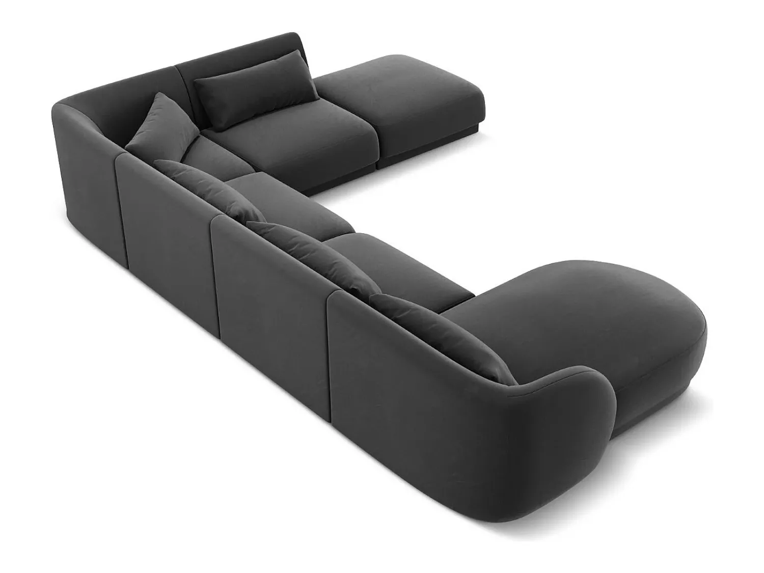 Online Cosmopolitan Design - Sofá de canto direito panorâmico "Tulum" 6 lugares em veludo cinza - 330x255x70cm Cinzento