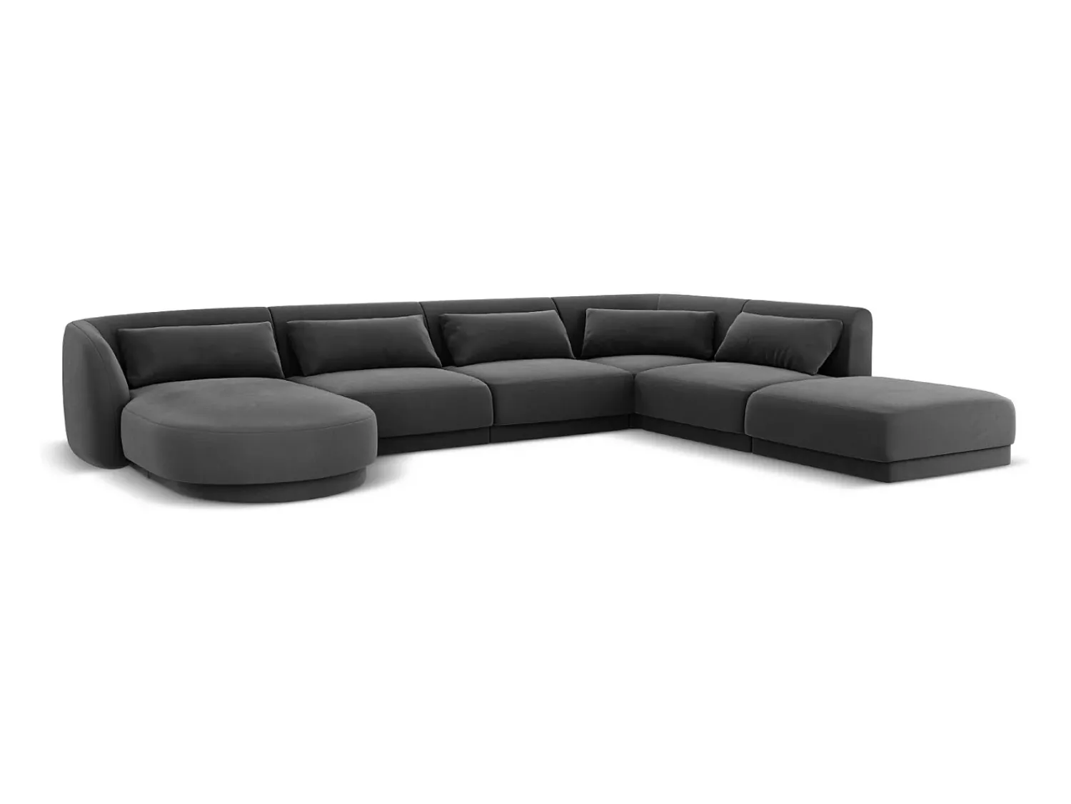Online Cosmopolitan Design - Sofá de canto direito panorâmico "Tulum" 6 lugares em veludo cinza - 330x255x70cm Cinzento