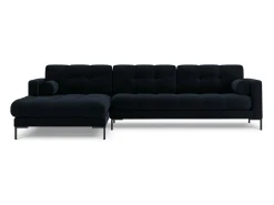 Sofá|Cosmopolitan Design - Sofá de canto esquerdo "Bali" 5 lugares em veludo - 293x185x75cm Azul escuro