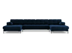 Sofá*Cosmopolitan Design - Sofá panorâmico "Bali" 7 lugares em veludo azul real - 383x185x75cm Azul escuro