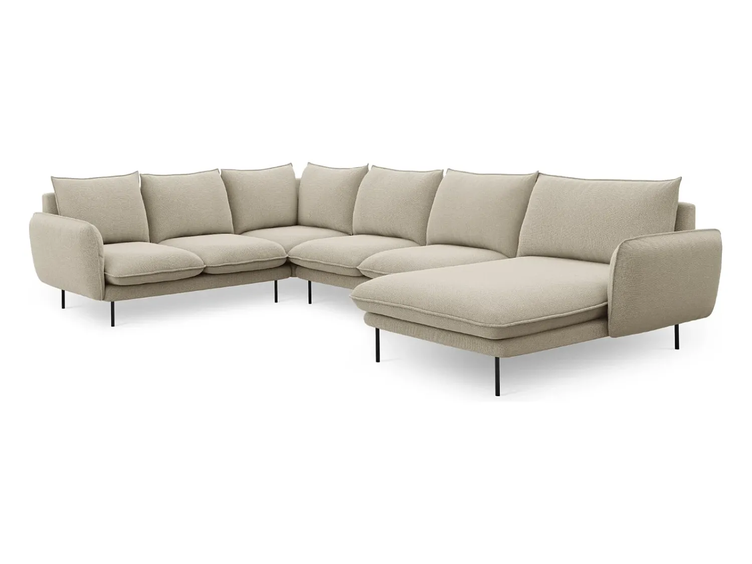 Sofá|Cosmopolitan Design - Sofá de canto panorâmico à esquerda "Vienna" 7 lugares em tecido estrutural - 330x235x95cm Bege