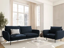 Outlet Cosmopolitan Design - Sofá "Vienna" 2 lugares em veludo - 160x92x95cm Azul escuro