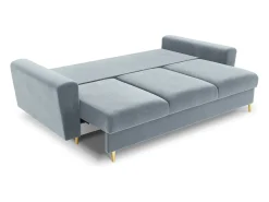Outlet Cosmopolitan Design - Sofá-cama com compartimento de arrumação "Kyoto" 3 lugares em veludo - 235x100x88cm Azul claro