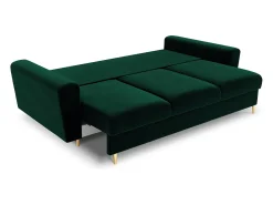 Hot Cosmopolitan Design - Sofá-cama com compartimento de arrumação "Kyoto" 3 lugares em veludo verde garrafa - 235x100x88cm Verde pinho