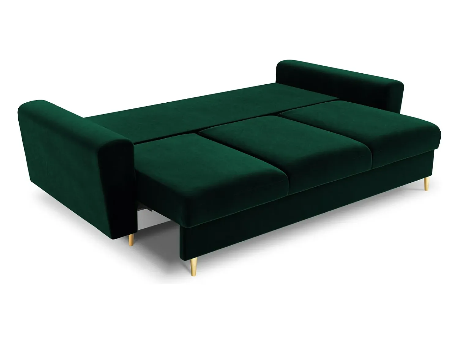 Hot Cosmopolitan Design - Sofá-cama com compartimento de arrumação "Kyoto" 3 lugares em veludo verde garrafa - 235x100x88cm Verde pinho