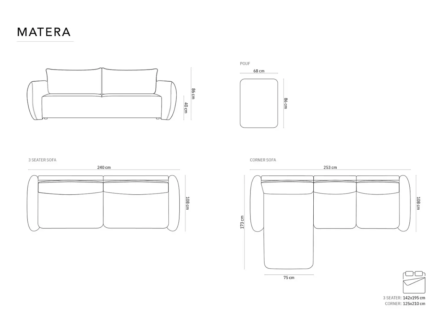 Sofá|Cosmopolitan Design - Sofá-cama com compartimento de arrumação "Matera" 3 lugares em tecido chenille cinza claro - 240x108x86cm Cinzento claro