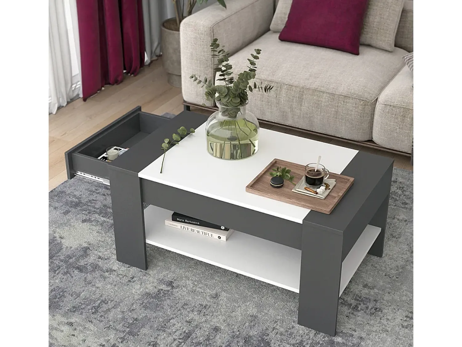 Mesa De Centro*Vicco Couchtisch antracite/branco 99.6x58.8x48.2 august Cinza antracite