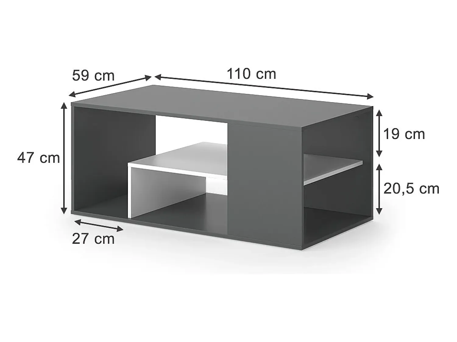 Mesa De Centro*Vicco Couchtisch antracite/branco 110x59x47 edgar Cinza antracite