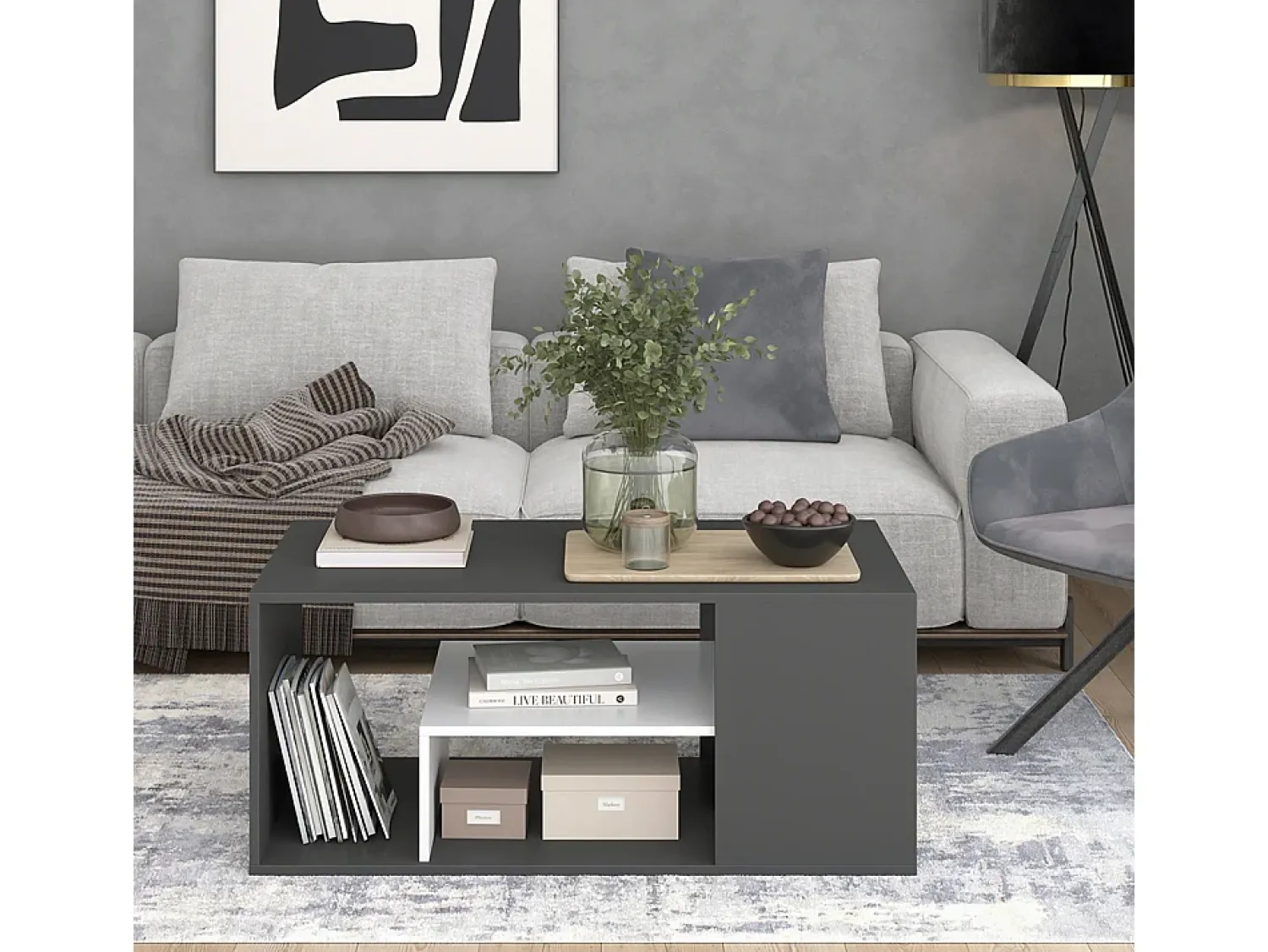Mesa De Centro*Vicco Couchtisch antracite/branco 110x59x47 edgar Cinza antracite