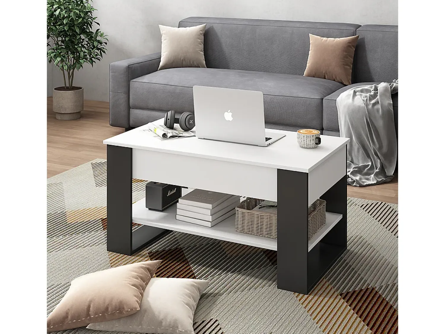 Vicco Couchtisch branco/antracite 92x51x47 lifto^ Mesa De Centro