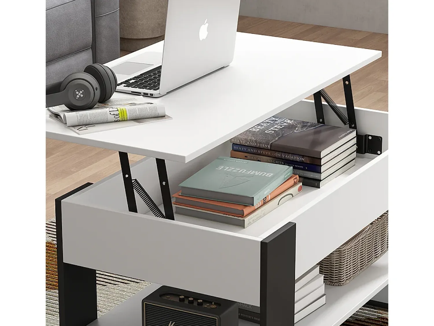 Vicco Couchtisch branco/antracite 92x51x47 lifto^ Mesa De Centro