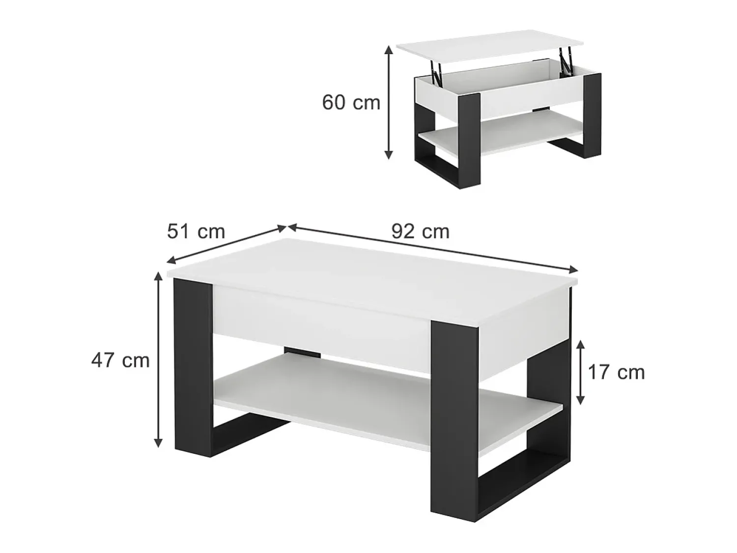 Vicco Couchtisch branco/antracite 92x51x47 lifto^ Mesa De Centro