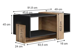 Mesa De Centro*Vicco Couchtisch carvalho antracite/goldkraft 91.8x49x45 aven Cinza antracite