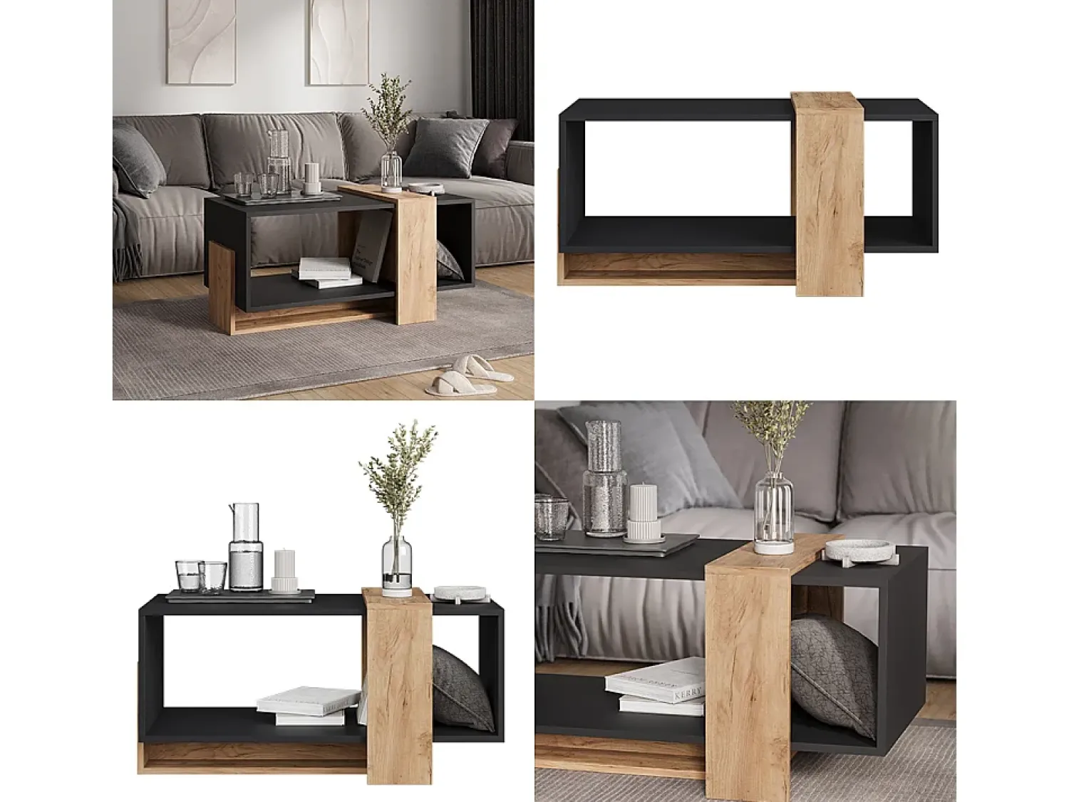 Mesa De Centro*Vicco Couchtisch carvalho antracite/goldkraft 91.8x49x45 aven Cinza antracite