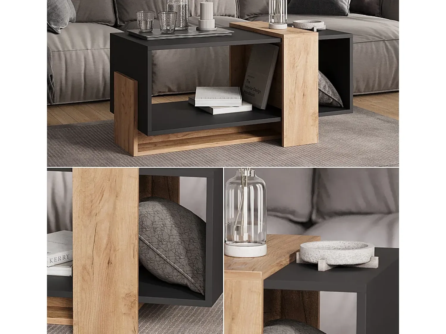 Mesa De Centro*Vicco Couchtisch carvalho antracite/goldkraft 91.8x49x45 aven Cinza antracite