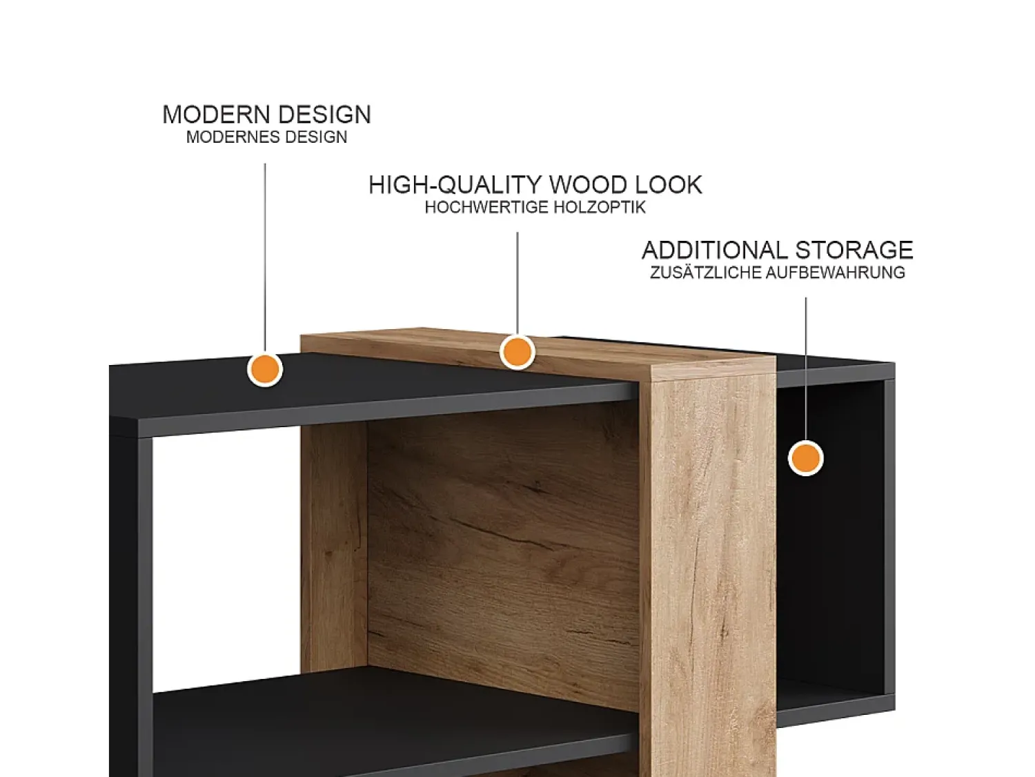 Mesa De Centro*Vicco Couchtisch carvalho antracite/goldkraft 91.8x49x45 aven Cinza antracite