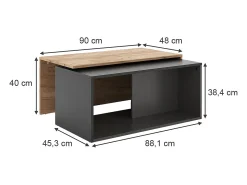 Vicco Couchtisch carvalho antracite/goldkraft 90x48x40 paul Cinza antracite