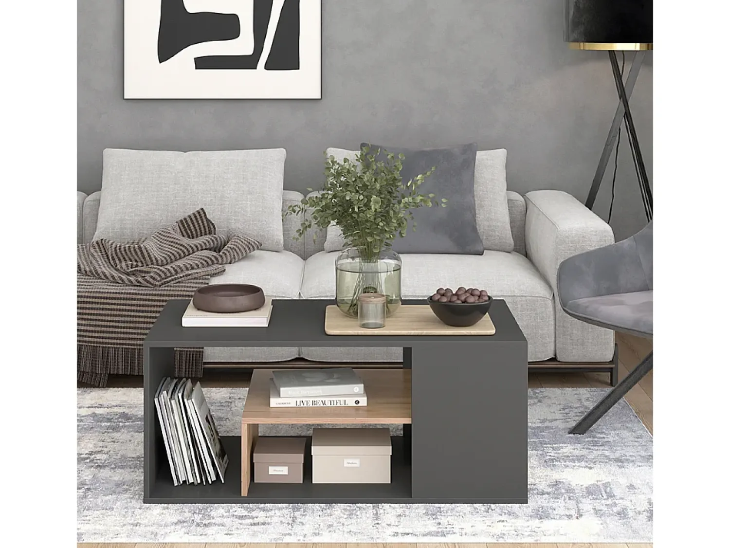 Mesa De Centro|Vicco Couchtisch carvalho antracite/goldkraft 110x59x47 edgar Cinza antracite