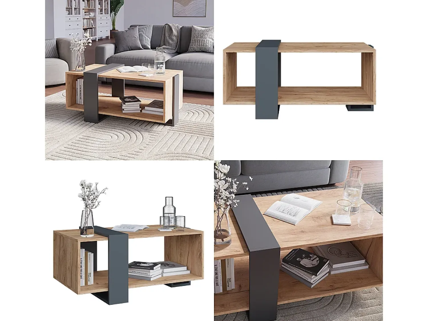 Vicco Couchtisch carvalho antracite/goldkraft 91.5x52x42.1 aven^ Mesa De Centro