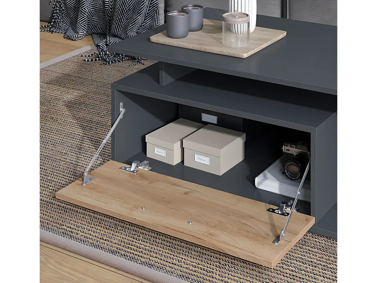 Mesa De Centro*Vicco Couchtisch carvalho antracite/goldkraft 118x59x39.8 roland Cinza antracite