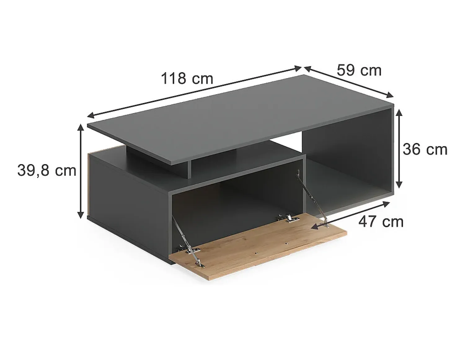 Mesa De Centro*Vicco Couchtisch carvalho antracite/goldkraft 118x59x39.8 roland Cinza antracite