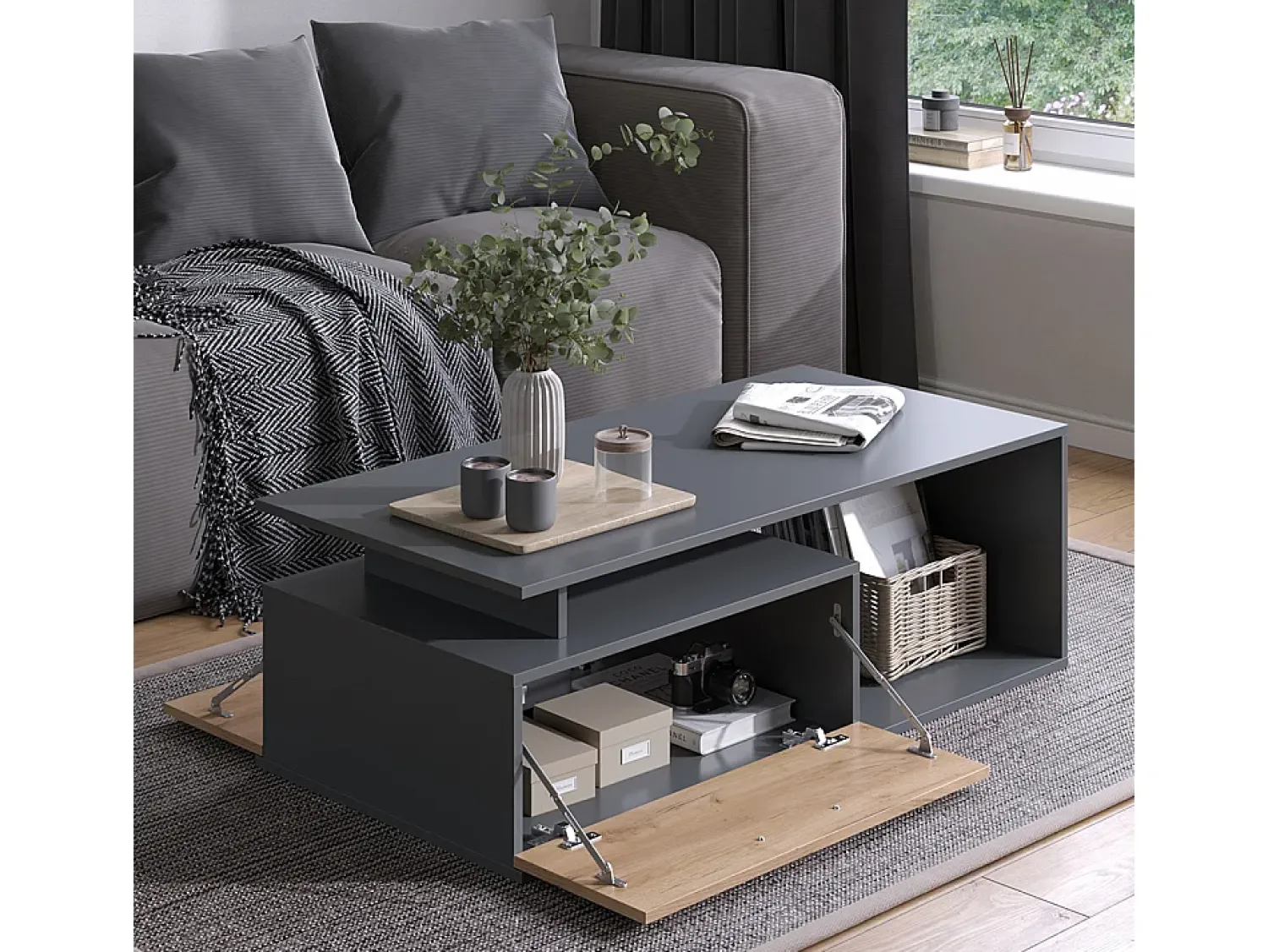 Mesa De Centro*Vicco Couchtisch carvalho antracite/goldkraft 118x59x39.8 roland Cinza antracite