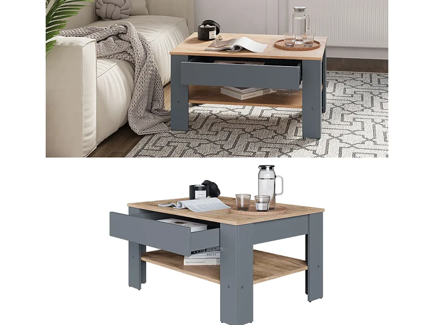 Mesa De Centro|Vicco Couchtisch carvalho antracite/goldkraft 92.2x65x48 milan Cinza antracite