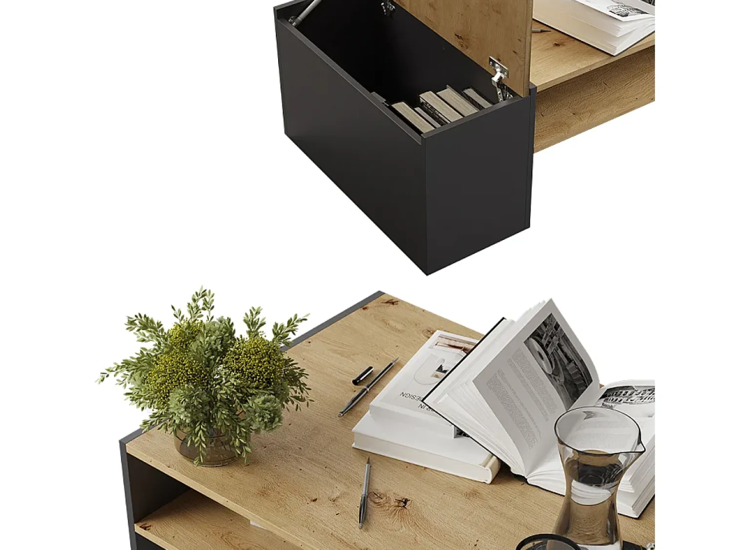 Mesa De Centro|Vicco Couchtisch carvalho artesanal/antracite 110x60x36 rubby Natural claro