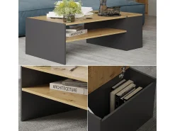 Mesa De Centro|Vicco Couchtisch carvalho artesanal/antracite 110x60x36 rubby Natural claro