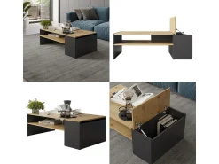 Mesa De Centro|Vicco Couchtisch carvalho artesanal/antracite 110x60x36 rubby Natural claro