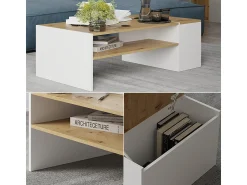 Mesa De Centro|Vicco Couchtisch carvalho artesanal/branco 110x60x36 rubby Natural claro