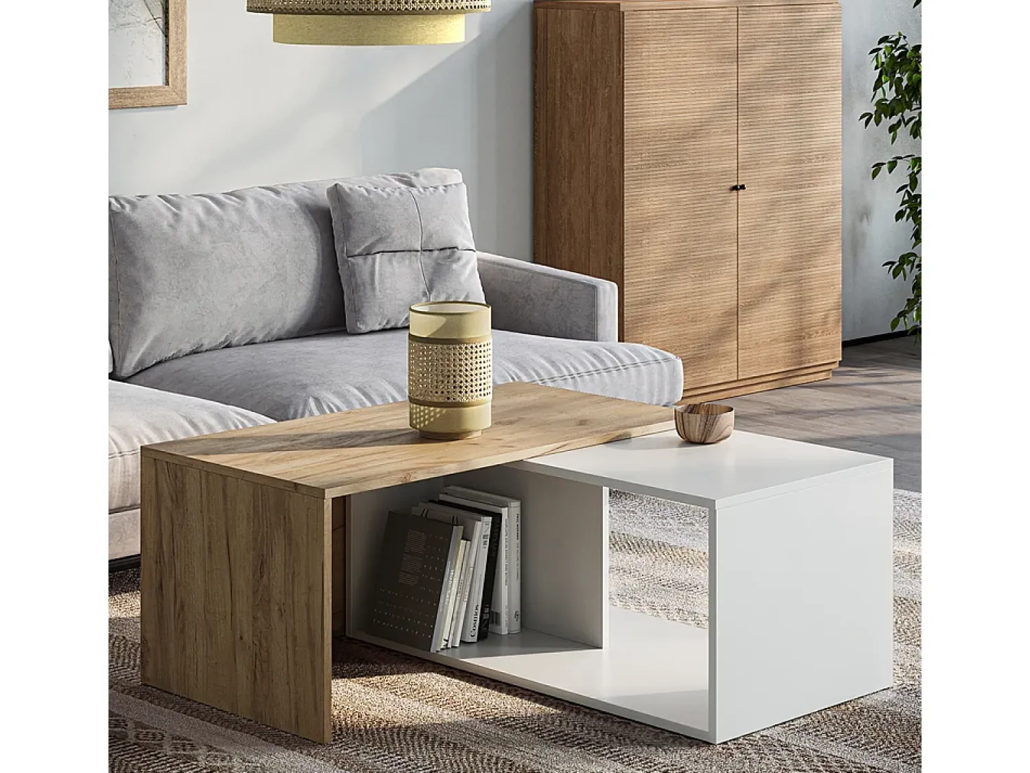Clearance Vicco Couchtisch carvalho branco/dourado 90x48x40 paul Natural escuro