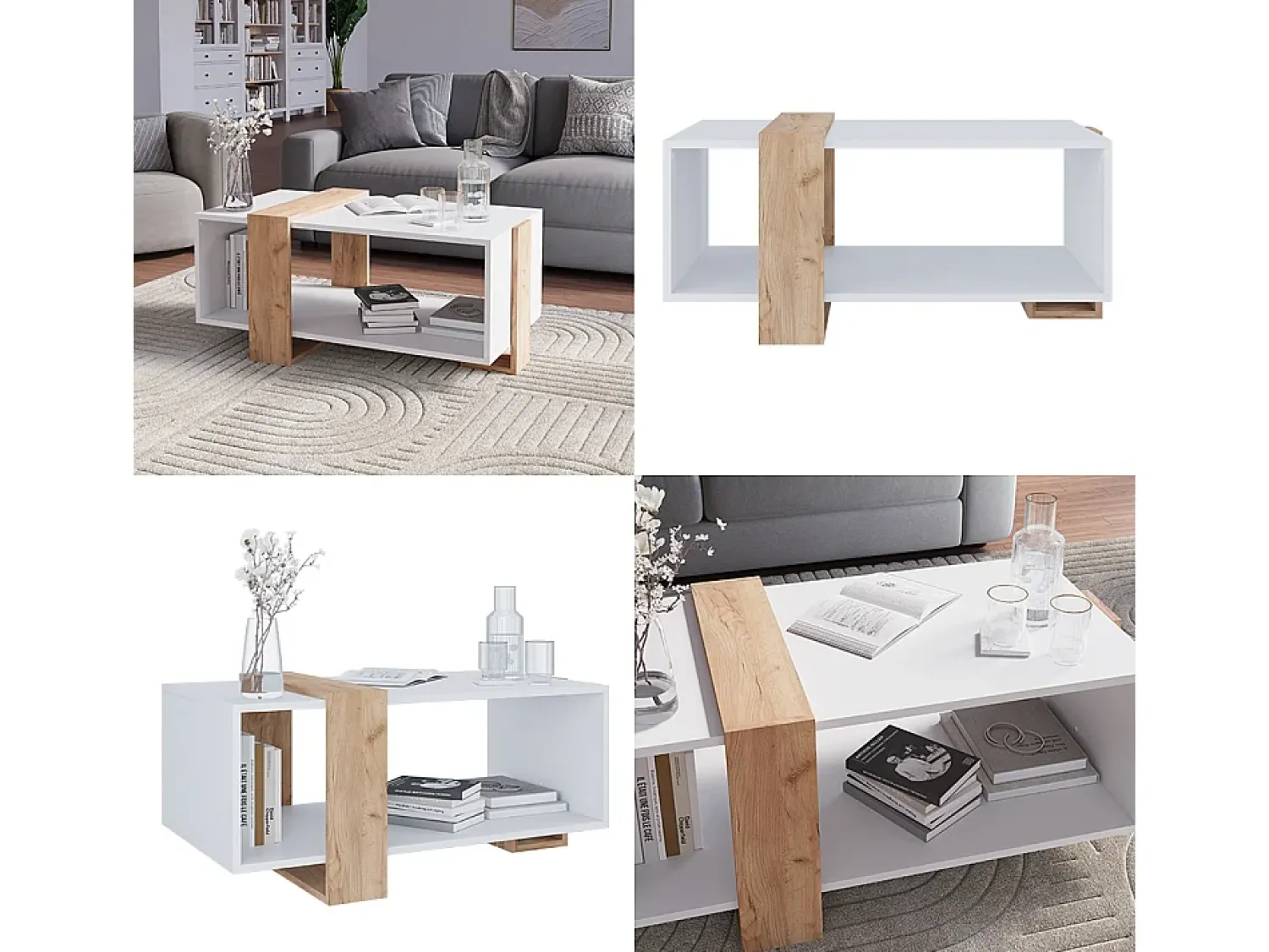 Mesa De Centro|Vicco Couchtisch carvalho branco/dourado 91.5x52x42.1 aven Natural escuro