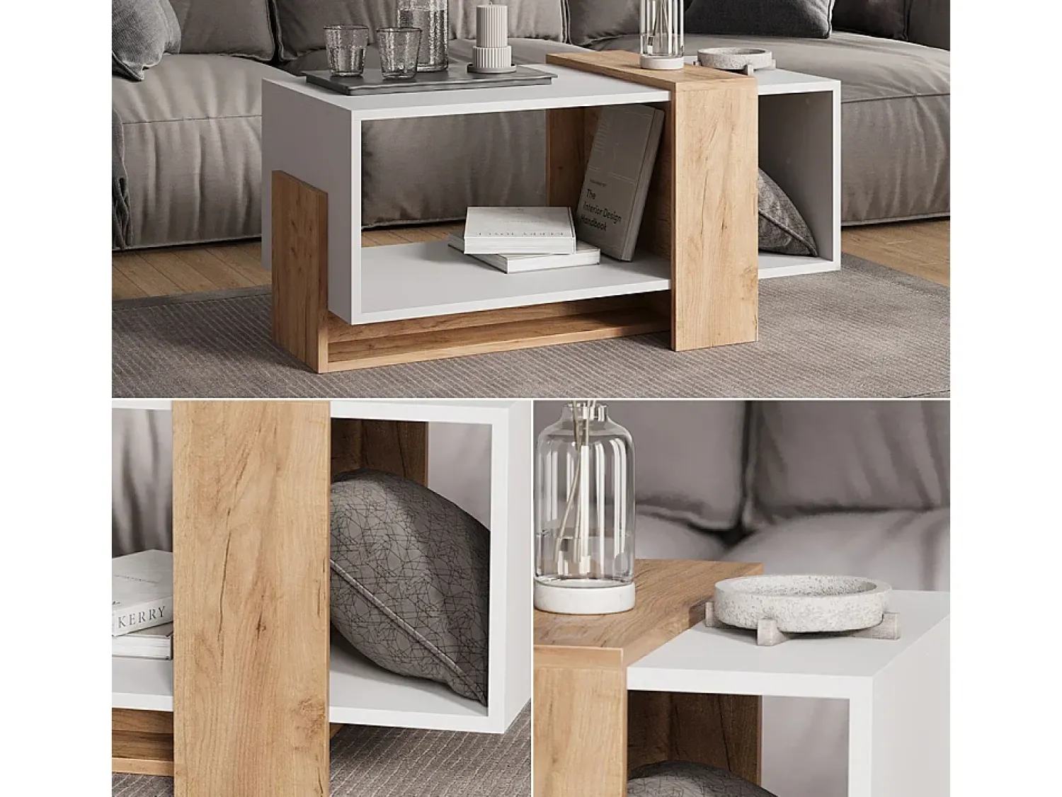 Mesa De Centro|Vicco Couchtisch carvalho branco/dourado 91.8x49x45 aven Natural escuro
