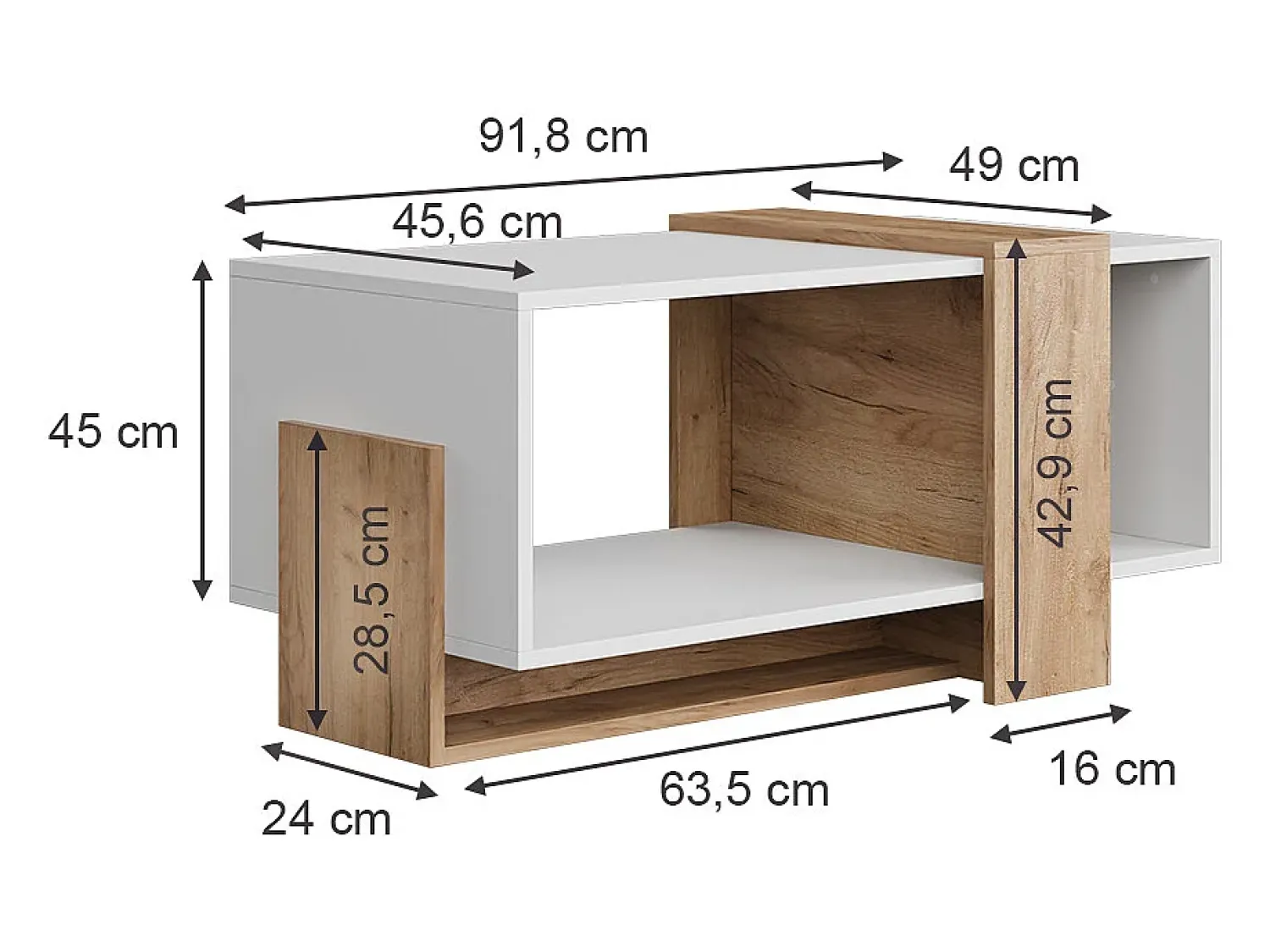 Mesa De Centro|Vicco Couchtisch carvalho branco/dourado 91.8x49x45 aven Natural escuro