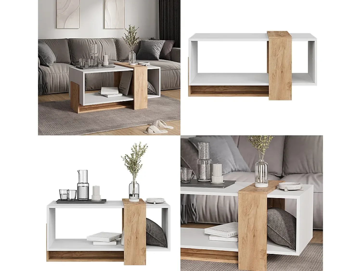 Mesa De Centro|Vicco Couchtisch carvalho branco/dourado 91.8x49x45 aven Natural escuro