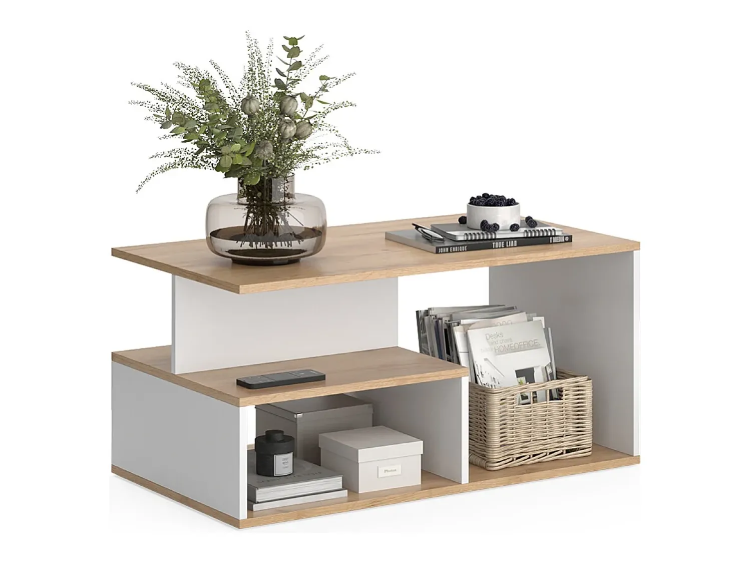 Mesa De Centro|Vicco Couchtisch carvalho goldkraft/branco 90x49.4x43.8 hasso Natural escuro