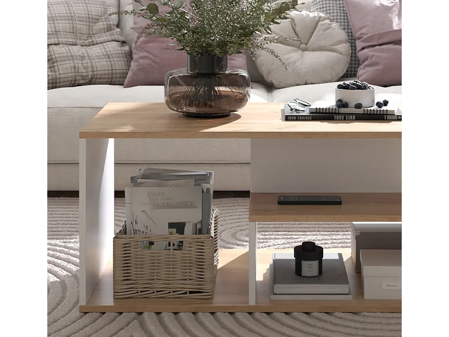 Mesa De Centro|Vicco Couchtisch carvalho goldkraft/branco 90x49.4x43.8 hasso Natural escuro