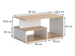 Mesa De Centro|Vicco Couchtisch carvalho goldkraft/branco 90x49.4x43.8 hasso Natural escuro
