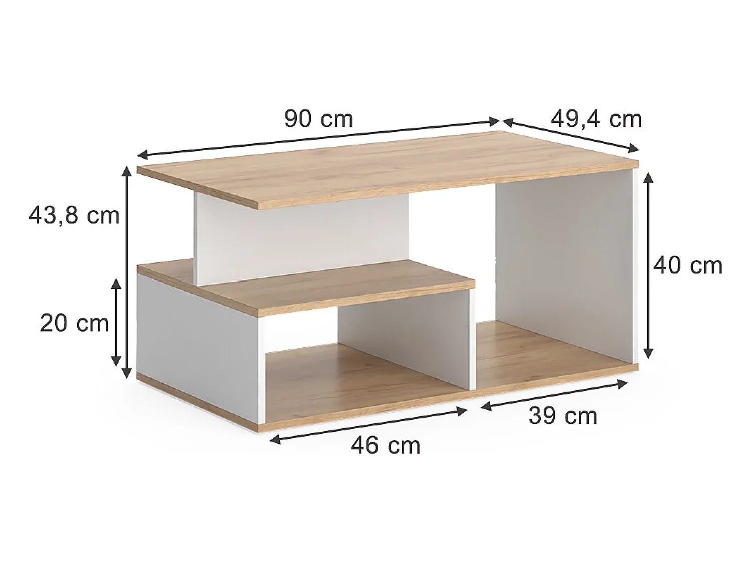 Mesa De Centro|Vicco Couchtisch carvalho goldkraft/branco 90x49.4x43.8 hasso Natural escuro