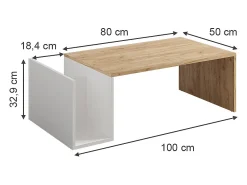 Sale Vicco Couchtisch carvalho goldkraft/branco 100x50x32.9 avento Natural escuro