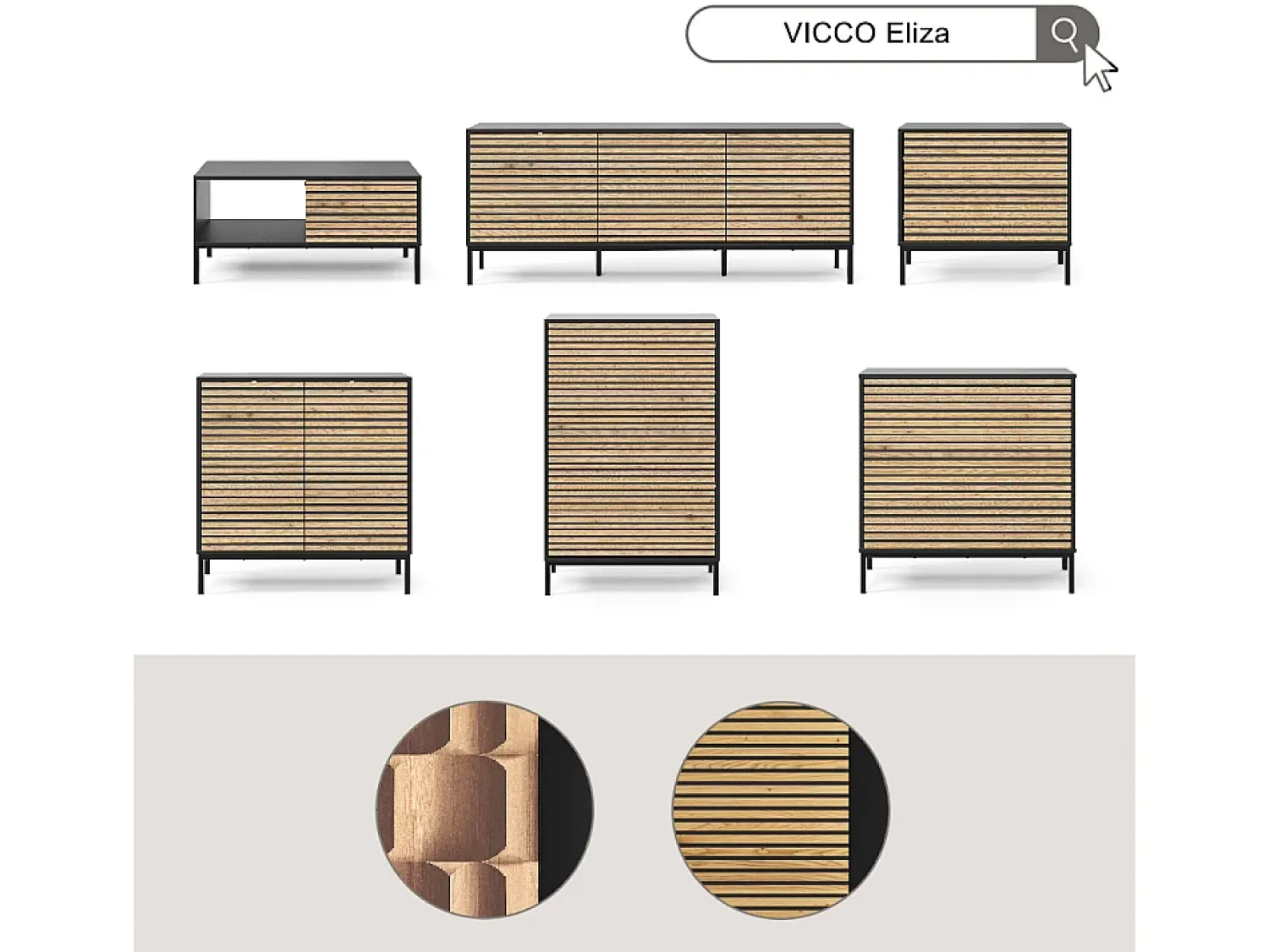 Outlet Vicco Couchtisch carvalho goldkraft/antracite 90x50x45 eliza Natural escuro