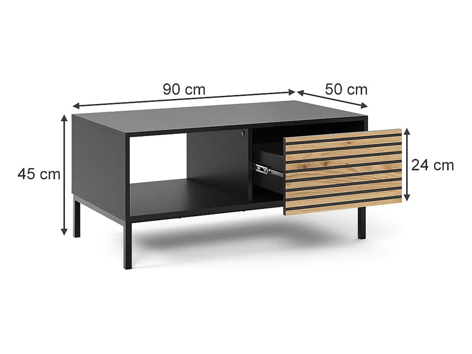 Outlet Vicco Couchtisch carvalho goldkraft/antracite 90x50x45 eliza Natural escuro