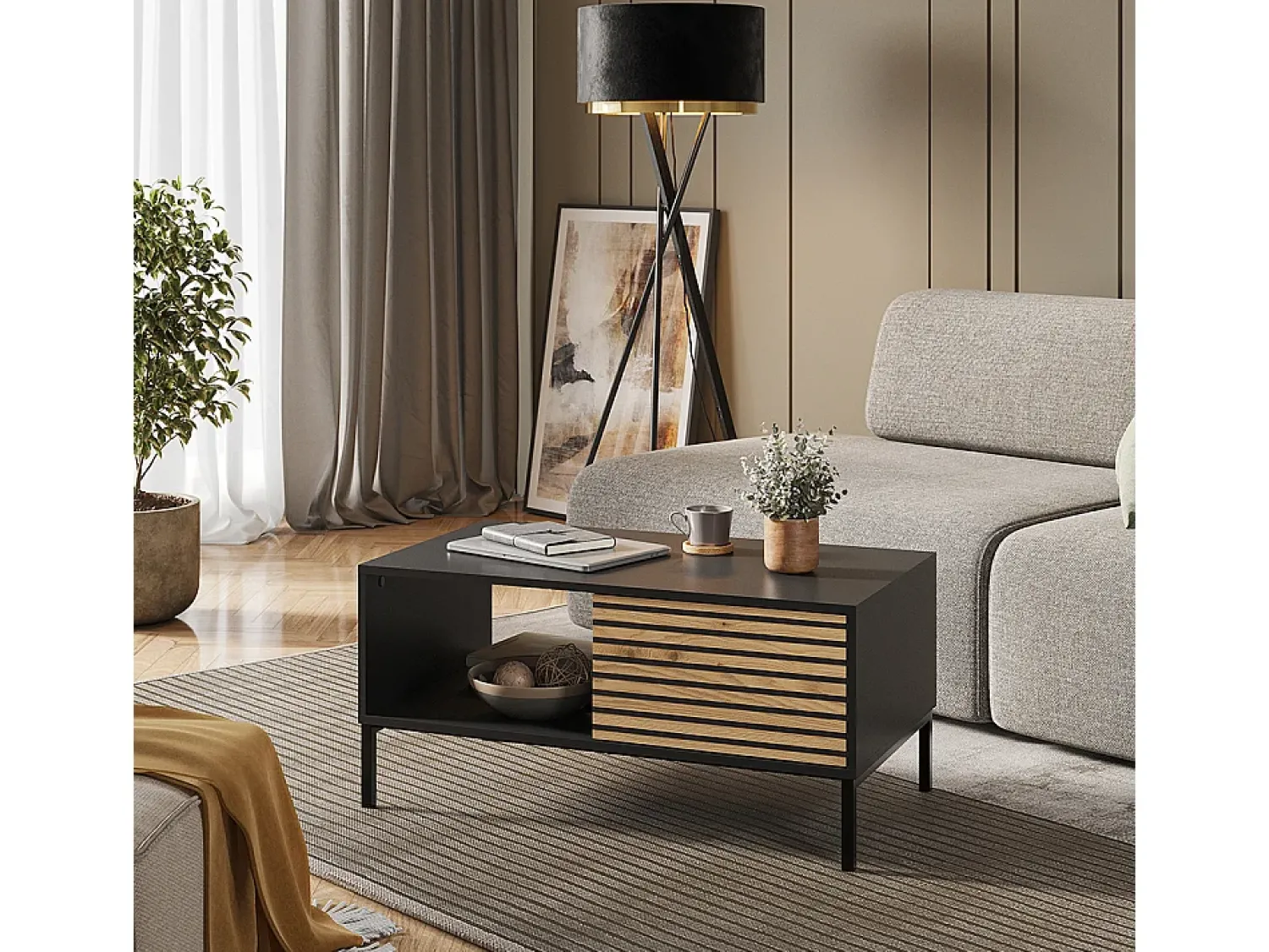 Outlet Vicco Couchtisch carvalho goldkraft/antracite 90x50x45 eliza Natural escuro