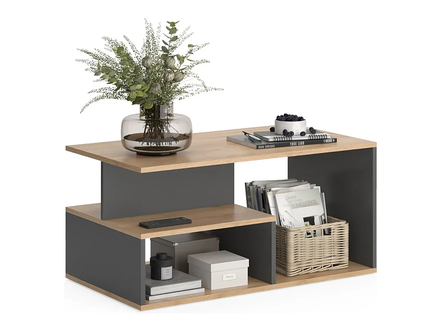 Mesa De Centro*Vicco Couchtisch carvalho goldkraft/antracite 90x49.4x43.8 hasso Natural escuro